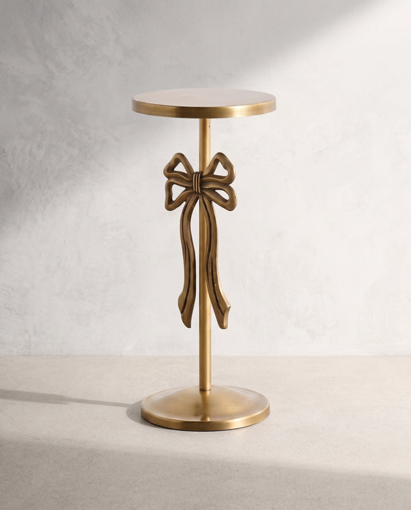 Vintage Gold Bow Accent Pedestal Table