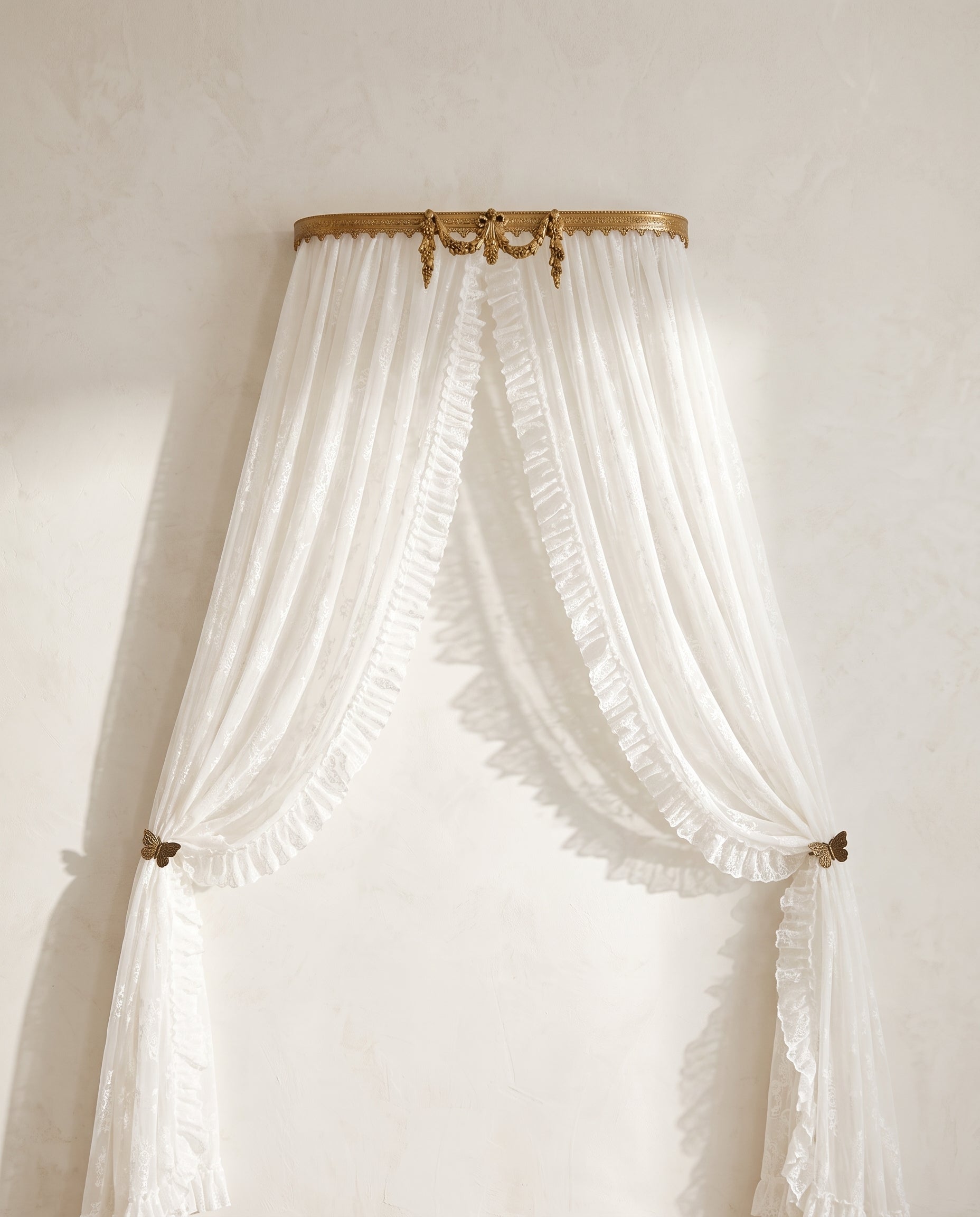 French Vintage Gilded Bed Canopy Crown | Antique Brass Curtain Corona