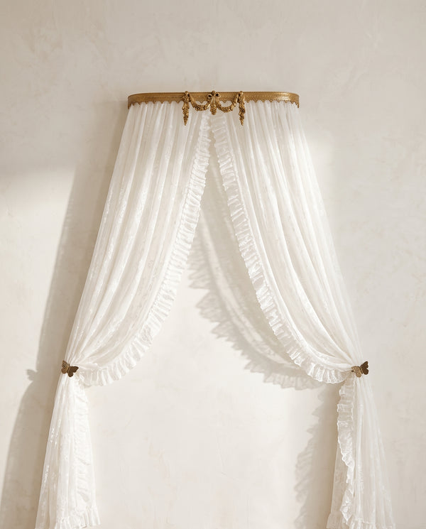 French Vintage Gilded Bed Canopy Crown | Antique Brass Curtain Corona