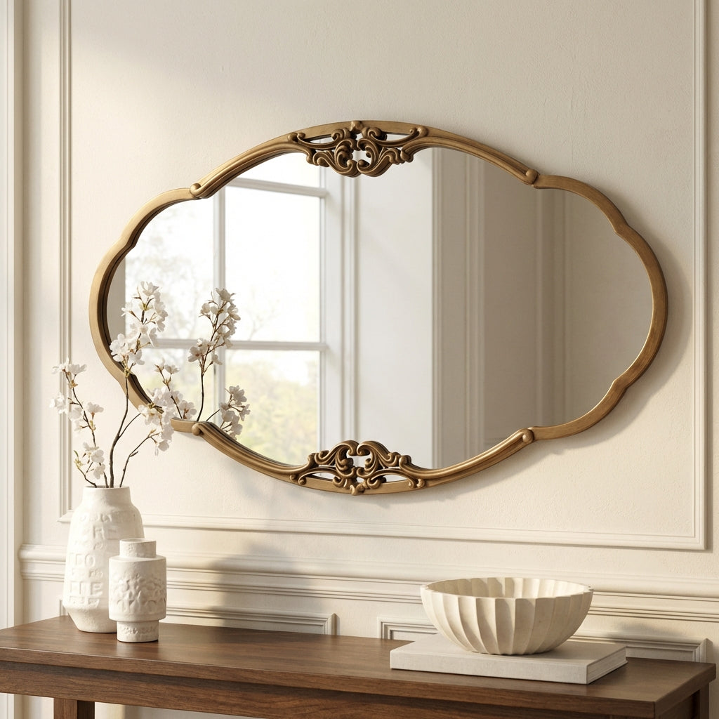 Elegant Ornate Gold Framed Wall Mirror Vintage Style Decorative Accent