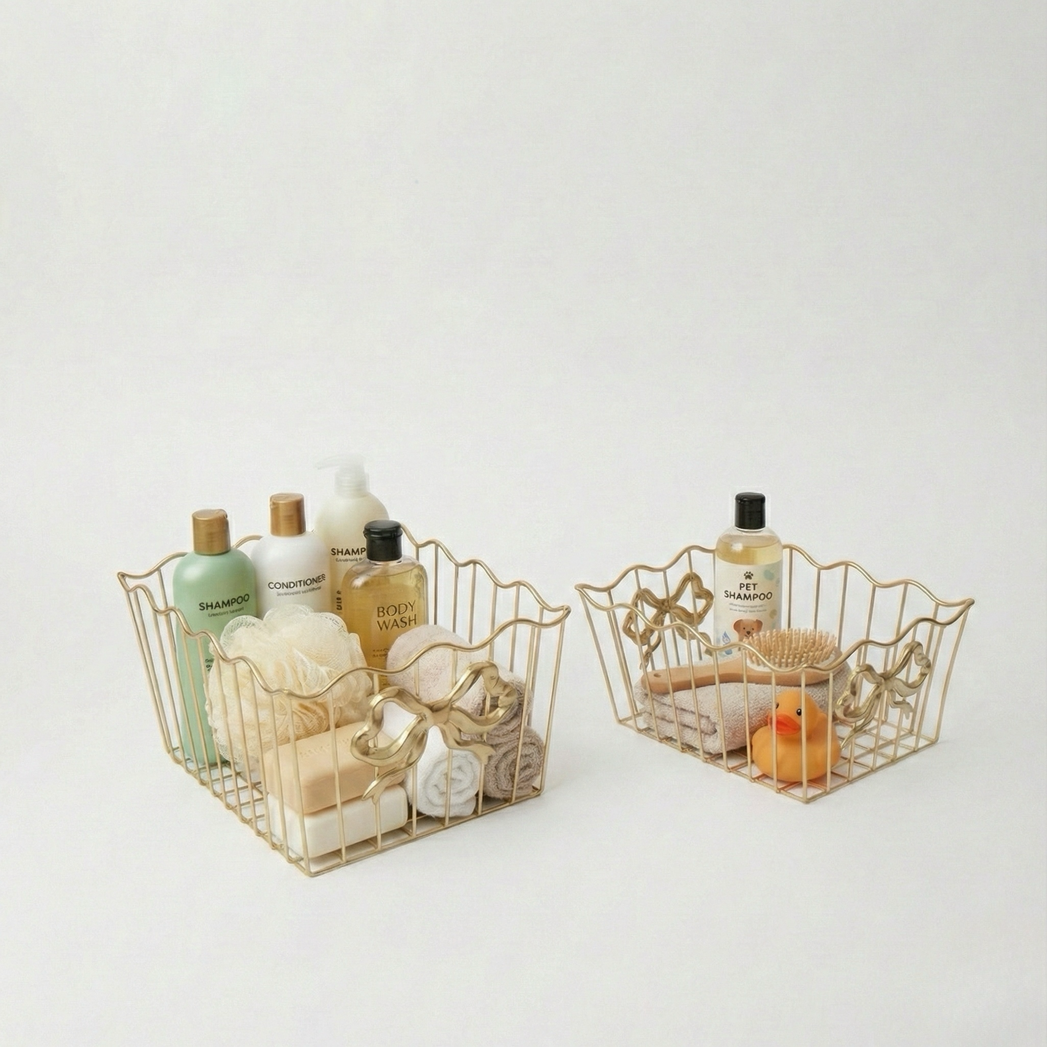 Elegant Gold Ribbon Bow Wire Storage Basket