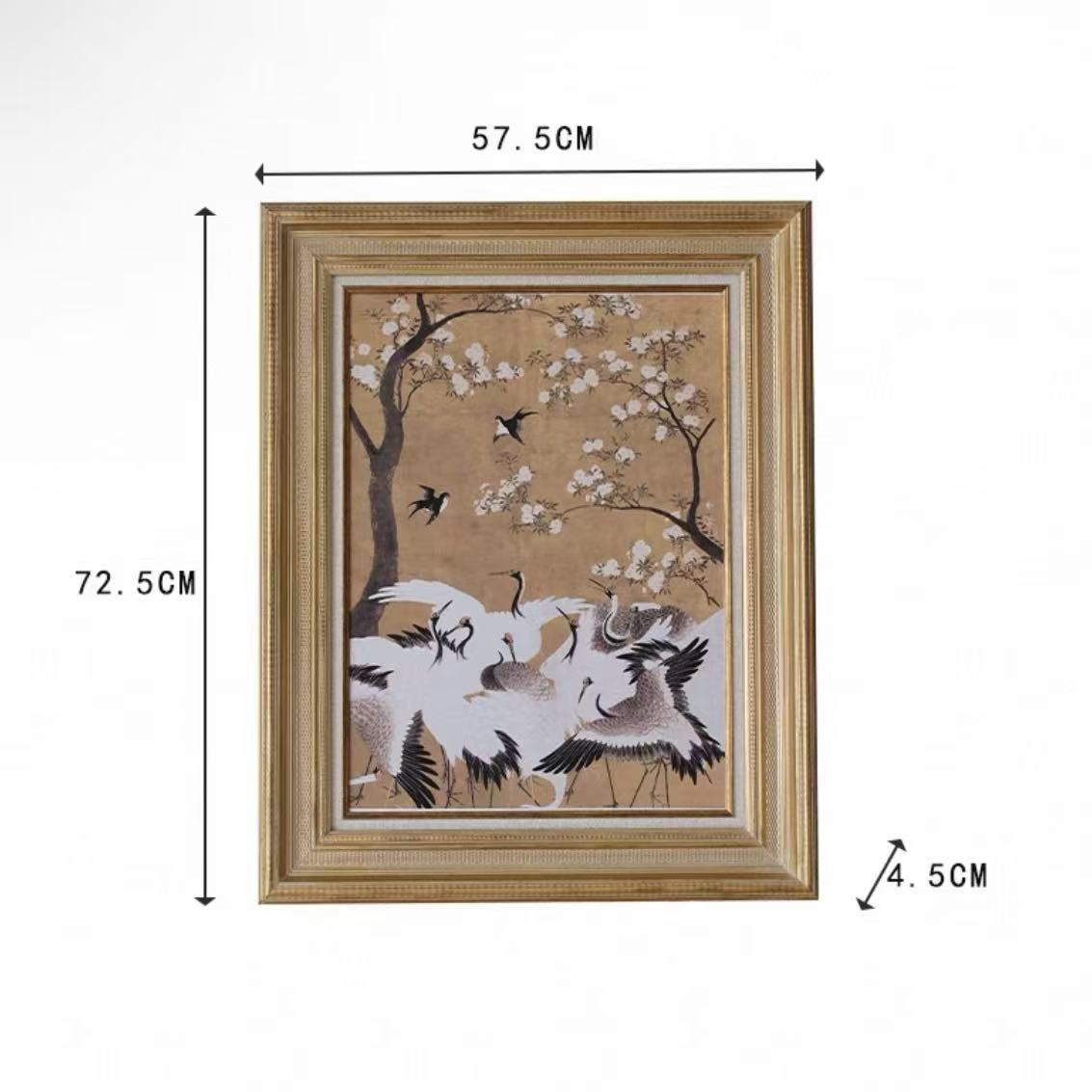 Vintage Oriental Bird and Blossom Wall Decor | Large Framed Canvas Print | Gold Frame Wall Art