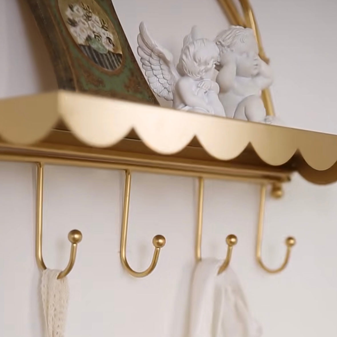 Vintage Gold Bowknot Wall Shelf with Hooks