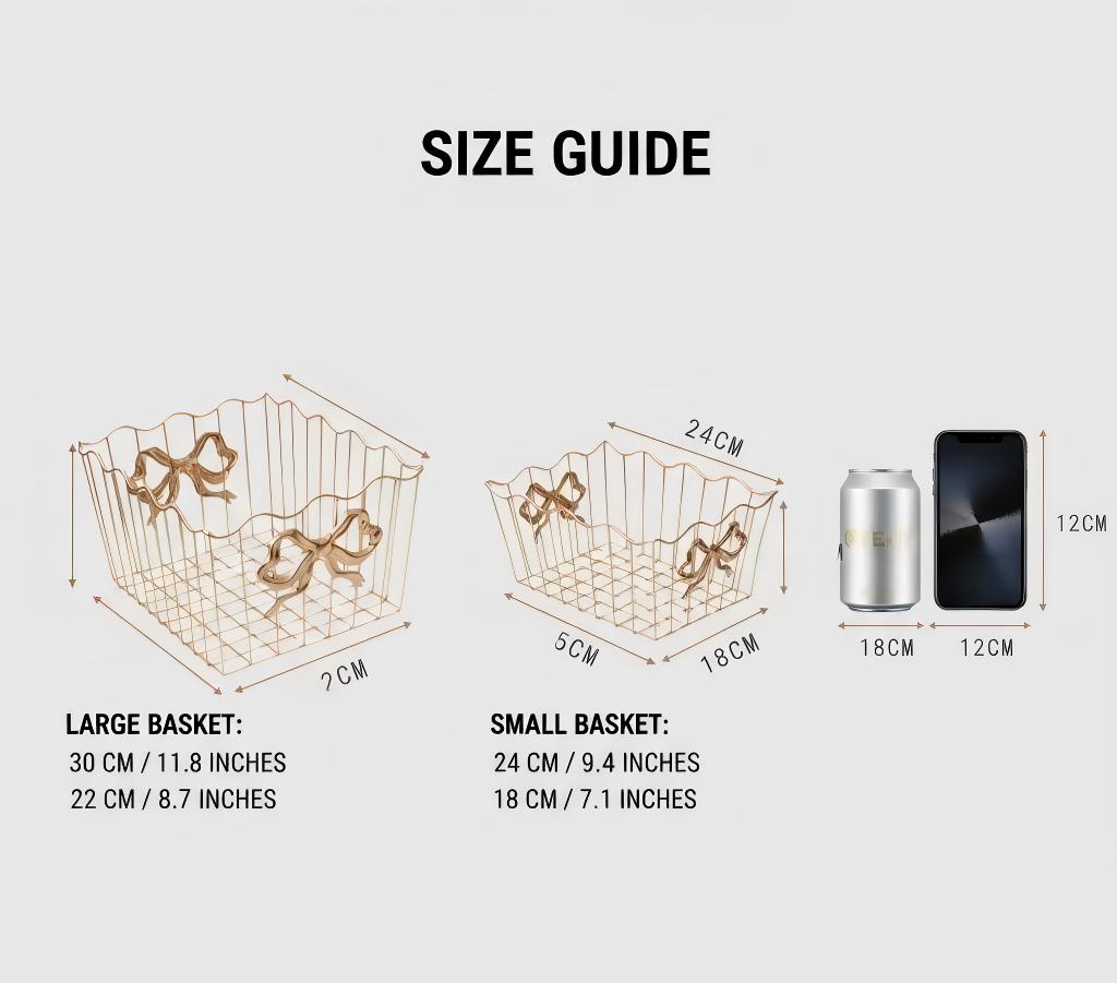 Elegant Gold Ribbon Bow Wire Storage Basket