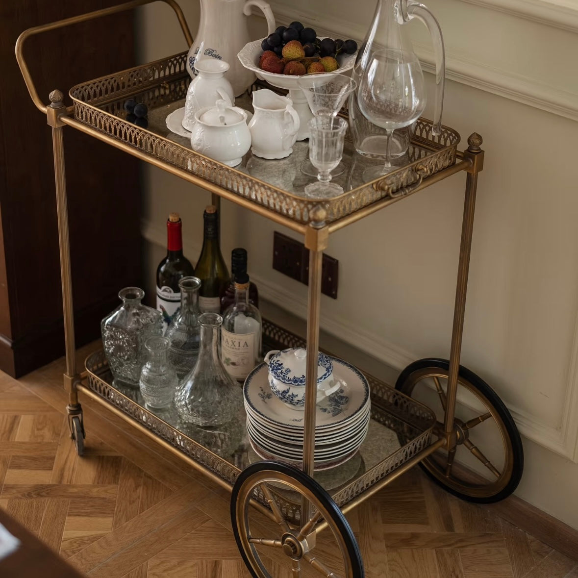 Vintage Gold Mirror Bar Cart