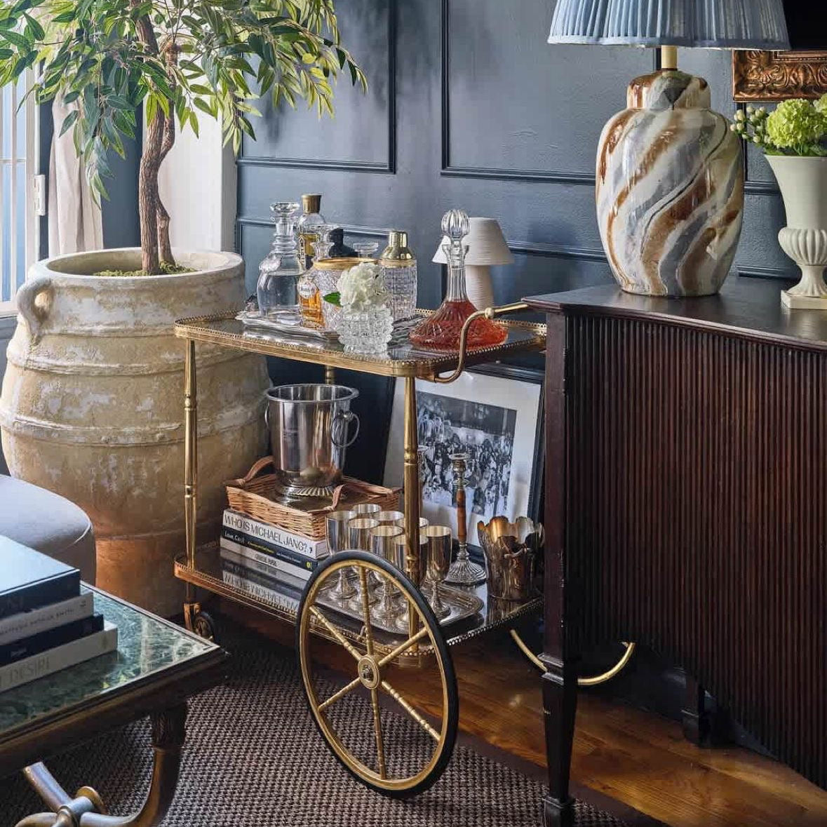 Vintage Gold Mirror Bar Cart