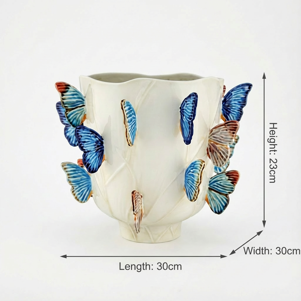 Enchanting 3D Butterfly Ceramic Vase - Whimsical Nature-Inspired Flower Pot (30cm)