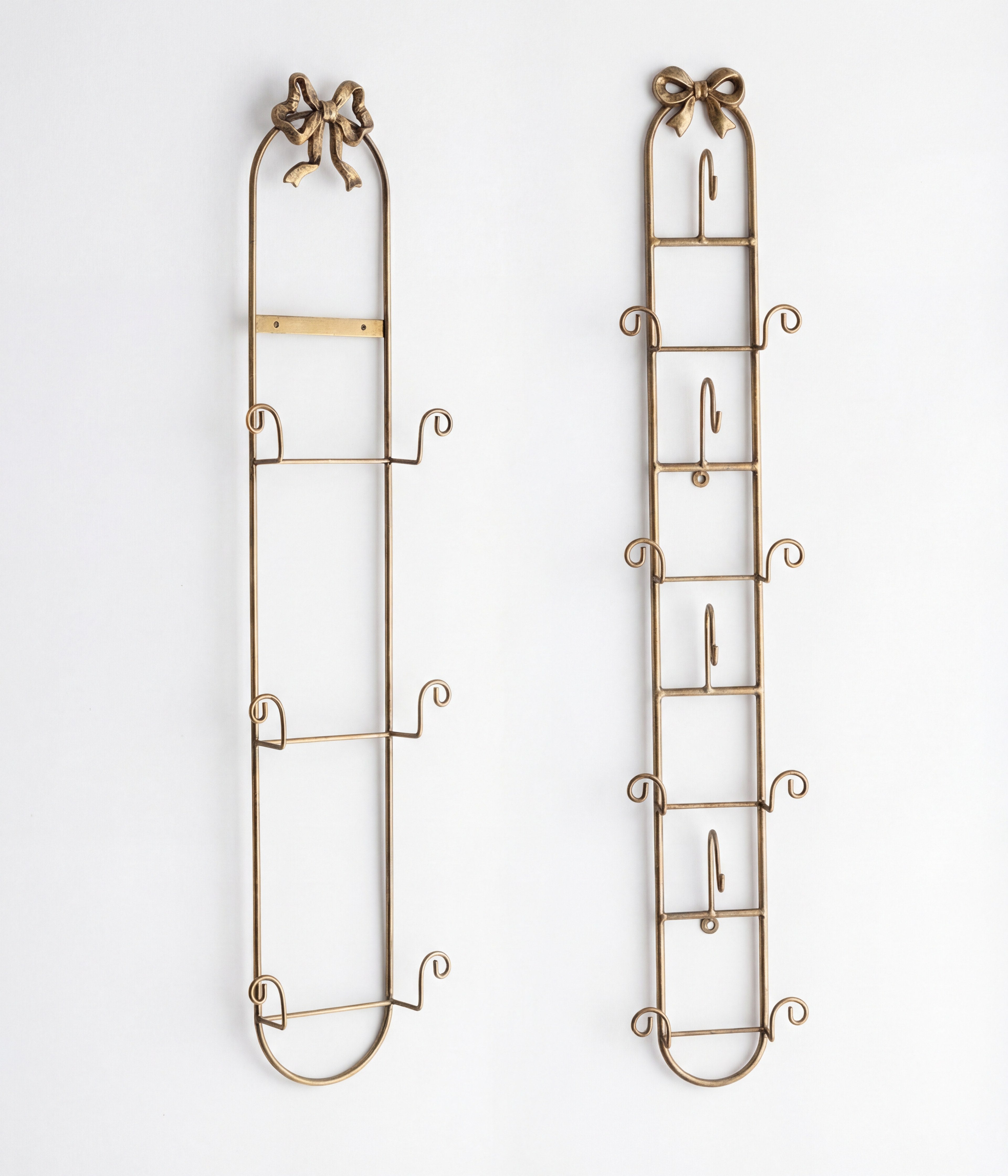 French Vintage Bow Knot Wall-Mounted Display Rack – Brass Gold Metal Plate & Teacup Holder