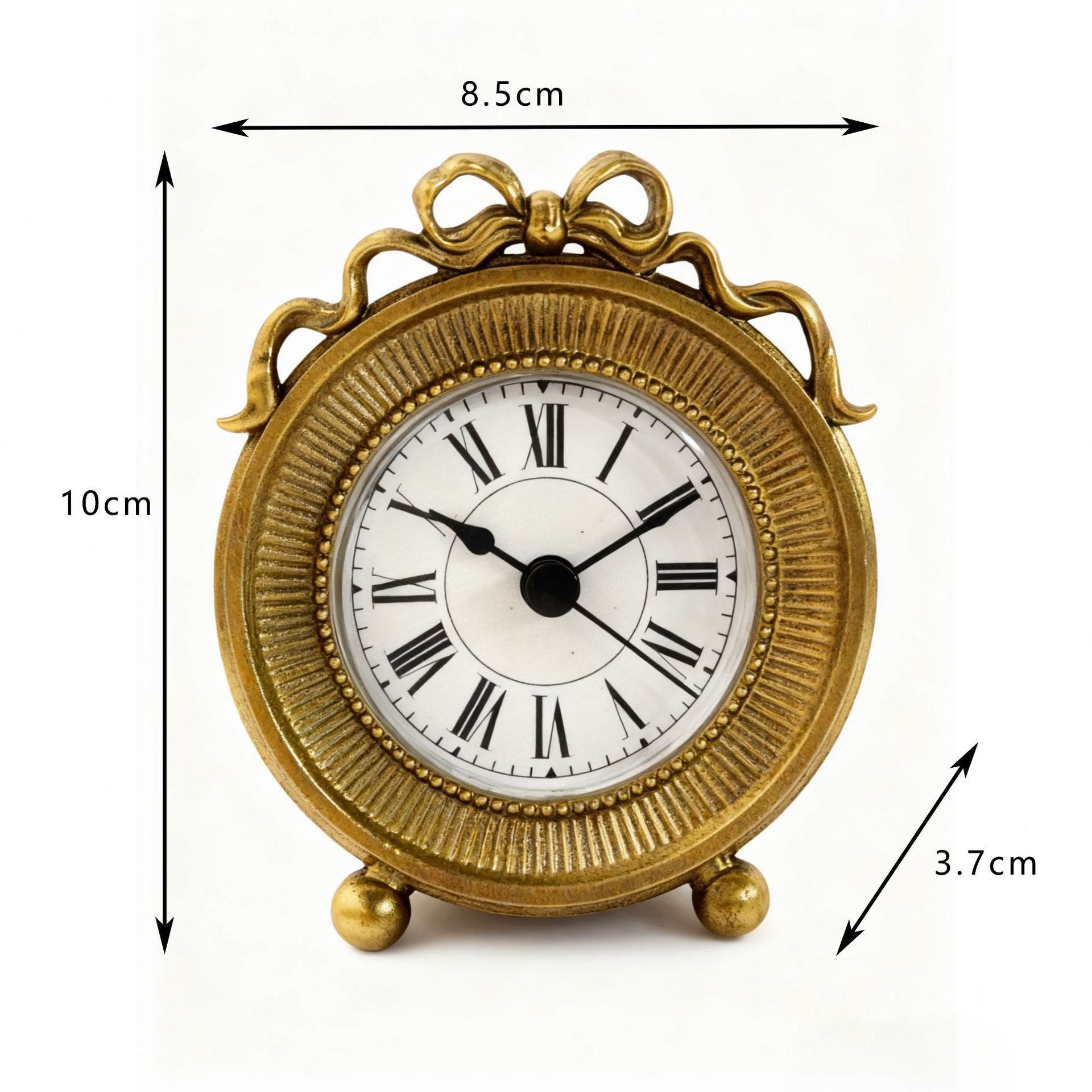 Vintage French Ribbon Bow Desktop Clock – Antique Gold Ornate Tabletop Timepiece