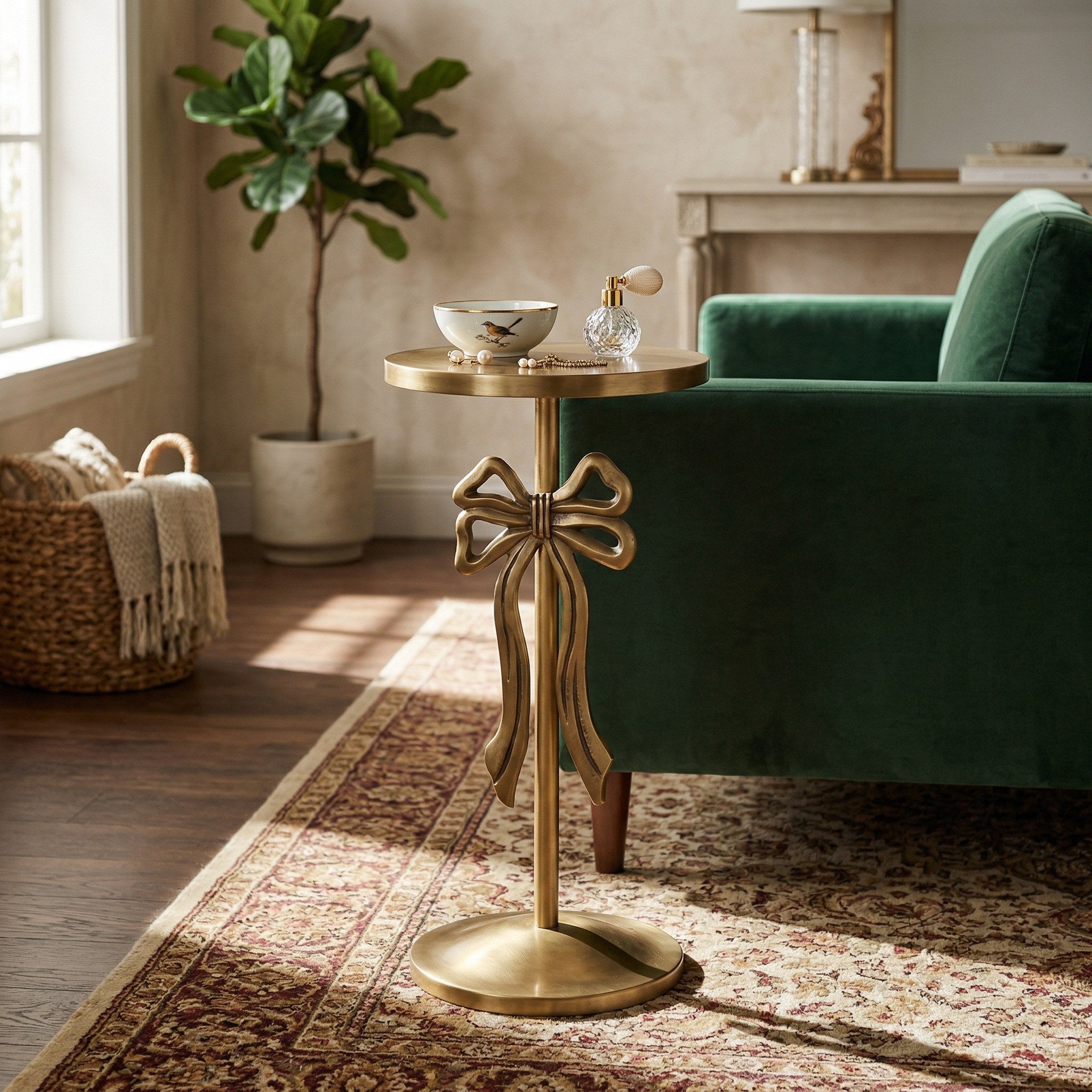 Vintage Gold Bow Accent Pedestal Table