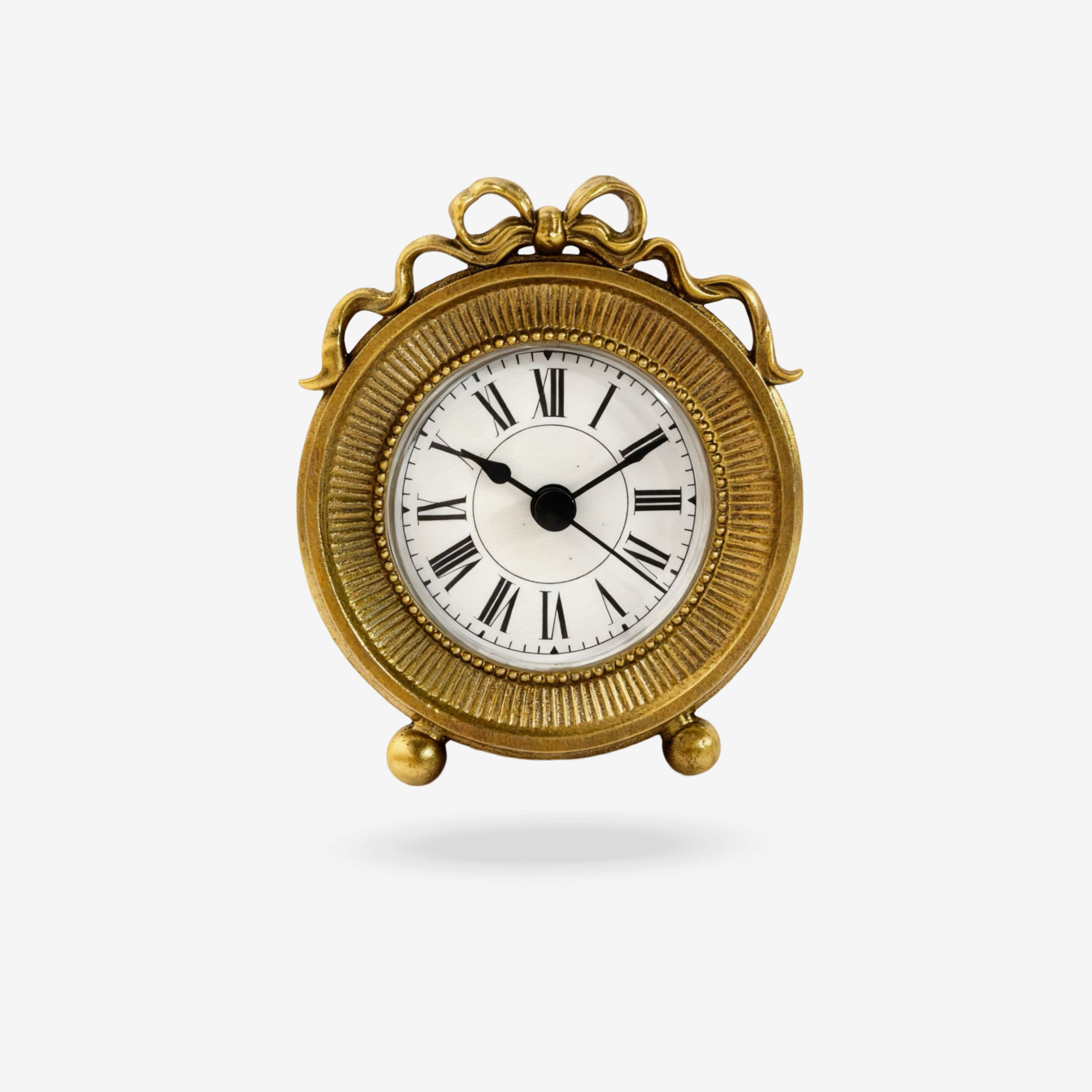 Vintage French Ribbon Bow Desktop Clock – Antique Gold Ornate Tabletop Timepiece