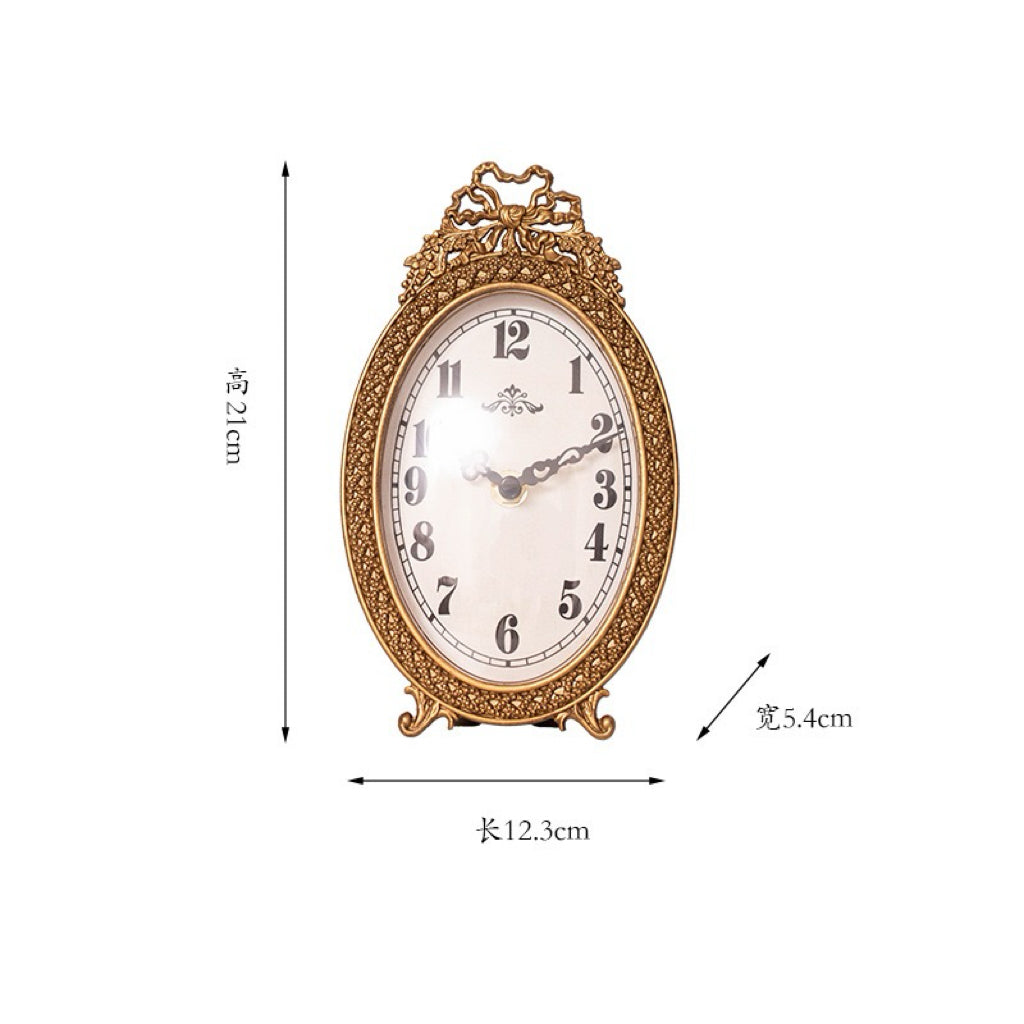 Vintage French Ornate Gold Table Clock - Elegant Ribbon & Floral Embossed Desk Decor