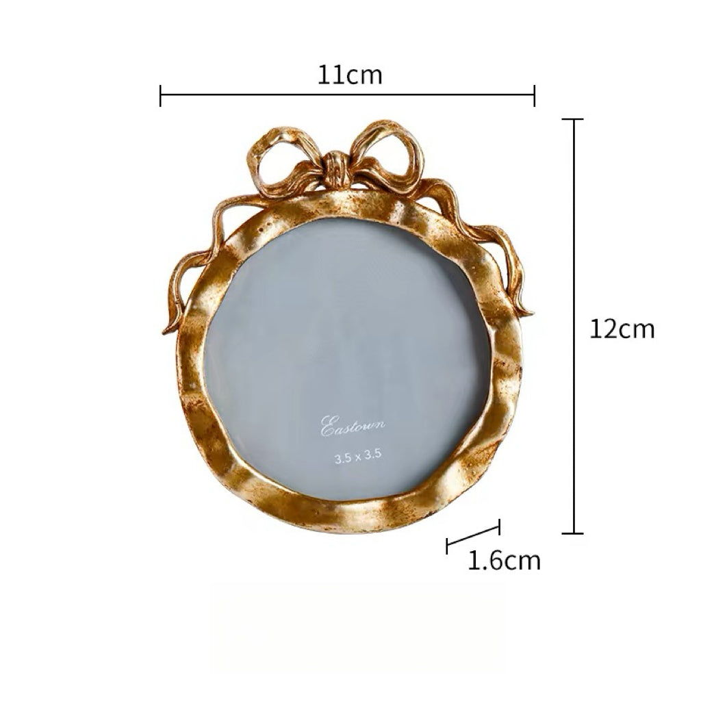 Vintage Ornate Gold Round Photo Frame with Bow Detail