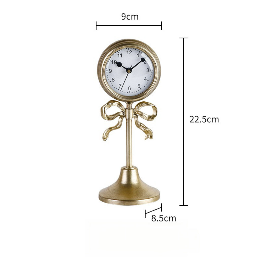 The 25th Hour | Parisian Chic Vintage Bow Table Clock - Antique Gold Standing Desk Decor