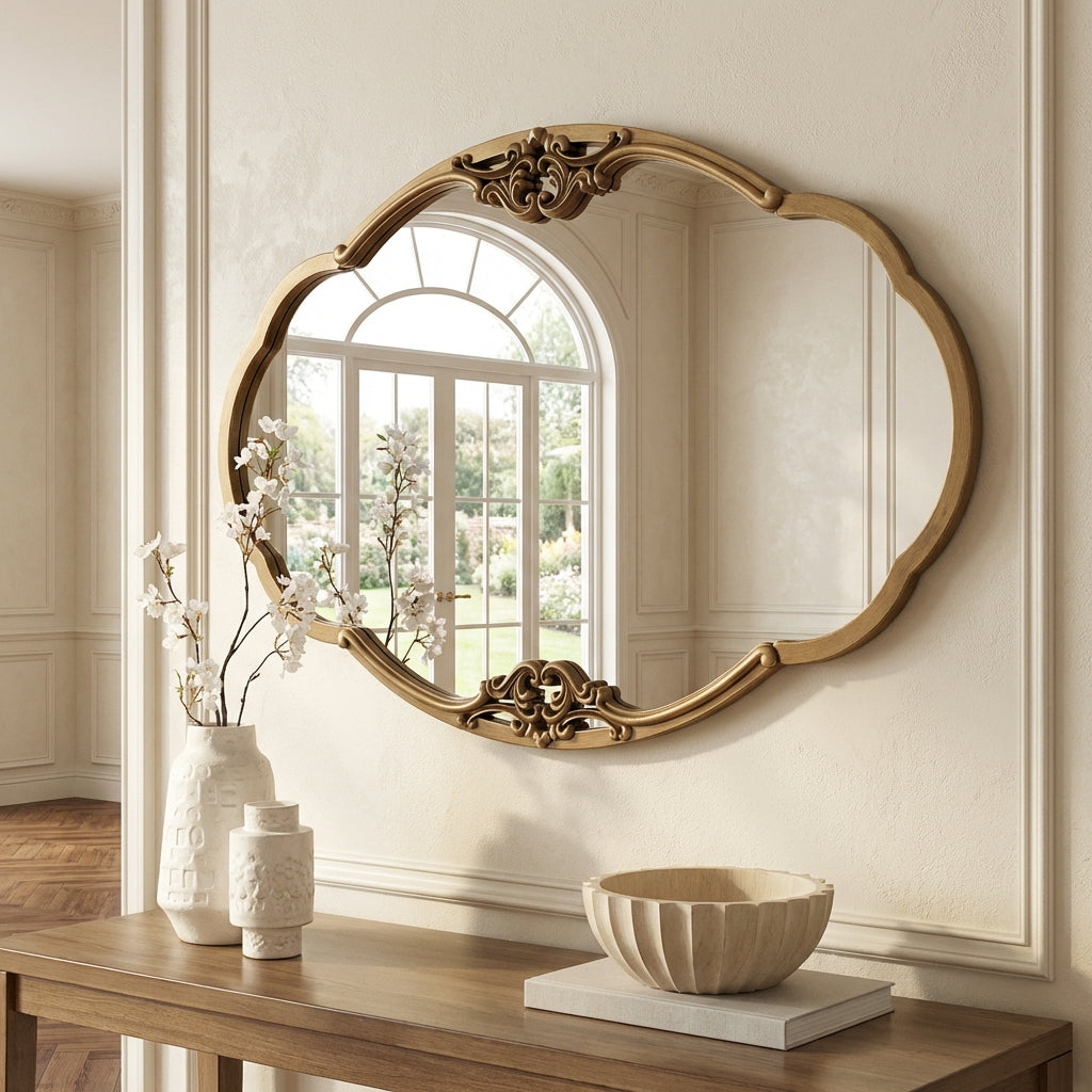 Elegant Ornate Gold Framed Wall Mirror Vintage Style Decorative Accent