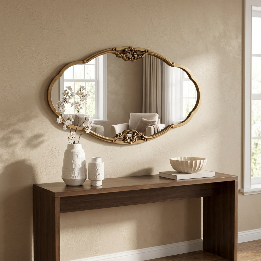 Elegant Ornate Gold Framed Wall Mirror Vintage Style Decorative Accent